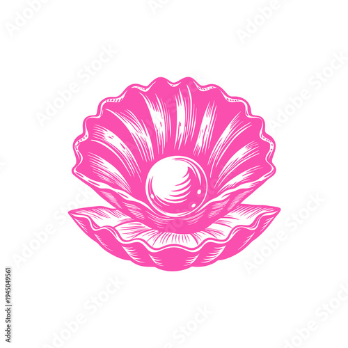 A vibrant pink seashell cradles a lustrous pearl, symbolizing natural beauty and elegance.