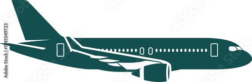 Dark Teal Airplane Silhouette Icon Isolated on White Background for Commercial Aviation Travel Logistics International Flights Aerospace Industry and Transport Design