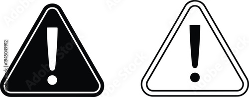 Warning triangle sign with exclamation mark vector icon set safety alert caution symbol isolated black and outline hazard notice illustration
