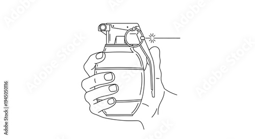 Hand Holding Grenade, Safety Lever Engaged, Ready to Throw