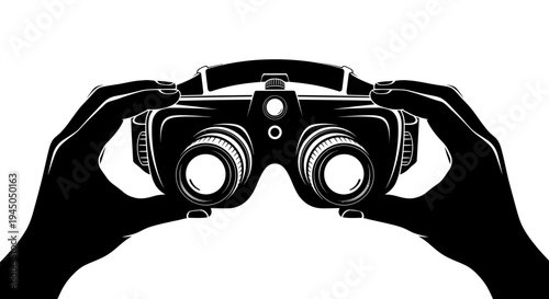 Hands Holding Night Vision Goggles, Binoculars, Surveillance, Exploration, Vision