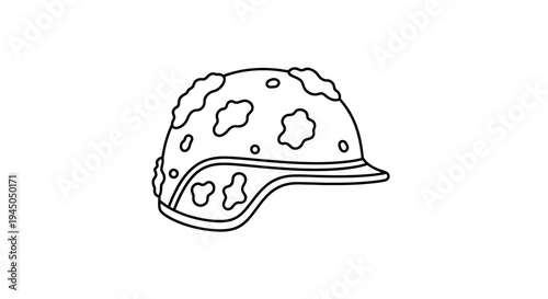 Hand-drawn illustration of a camouflage military helmet, isolated on white background