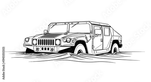 Humvee Driving Through Water - Military Vehicle in River Crossing