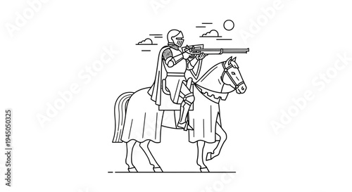 Knight on Horseback with Rifle, Medieval Warrior Fantasy Illustration