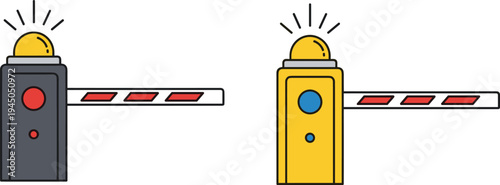 Automatic parking barrier gate with warning light security checkpoint control system for vehicle access entrance vector illustration set isolated