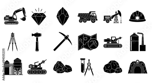 Collection of Mining Industry Icons and Symbols.