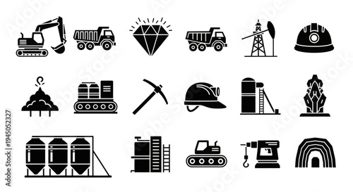 Collection of Mining Industry Icons and Symbols.