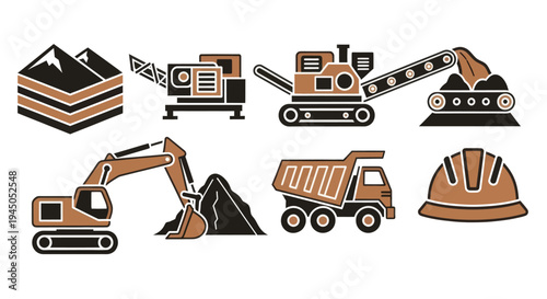 Construction Equipment Icons Set Heavy Machinery.