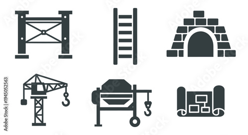 Construction Equipment Icons Set Illustration.