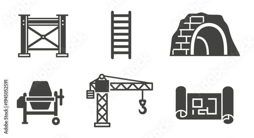 Construction Icons Set in Black and White.