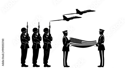 Military Honor Guard Folds American Flag with Fighter Jets Flyover