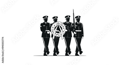 Military Honor Guard Marching with Wreath, Solemn Remembrance Ceremony