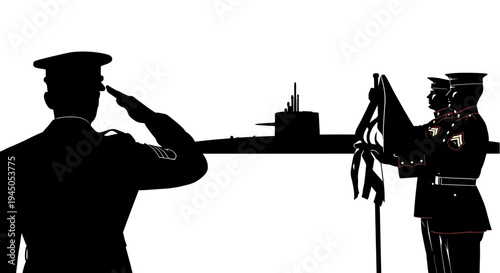 Military Honor Guard Salutes Submarine Crew During Flag Ceremony