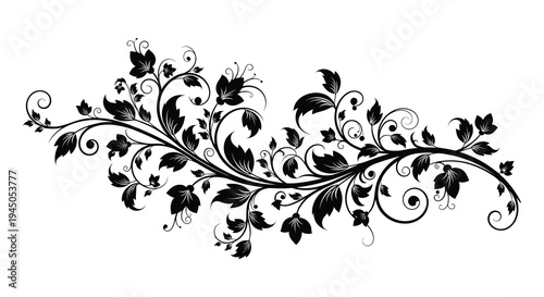 Elegant floral swirl design featuring detailed leaves and vines a striking black silhouette high quality professional