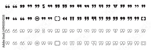 Quotation Marks and Punctuation Icon Set with Comma, Apostrophe, Parenthesis, and Speech Quote Symbols. quotation mark double quote icon set vector. Collection of various quotation mark symbols, icons