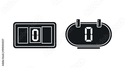 Two black scoreboard designs displaying the number zero a stark graphic silhouette high quality professional detailed