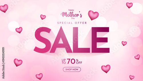 Happy Mothers Day Sale banner, poster, card, holiday cover, flyer design in 3d realistic style with Gift boxes. Mothers Day Sale Banner Design.