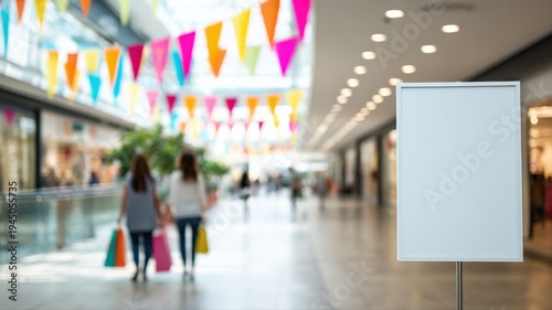 Wallpaper Mural Blank Signage at Shopping Mall with People and Colorful Decoration in Blurred Background Torontodigital.ca