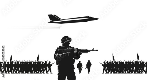 Military Parade with Jet Fighter and Soldiers