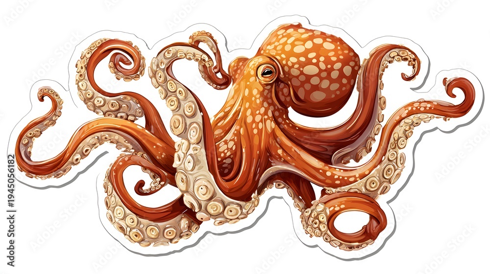 Naklejka premium Detailed Illustration of a Vibrant Orange Octopus with Eight Tentacles.