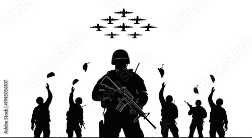 Military Salute: Soldier and Airplanes Formation Honoring Heroes