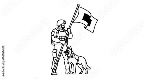 Military Soldier With Dog And Flag