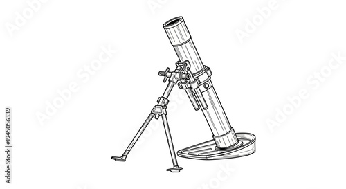 Mortar Weapon Line Art Drawing - Military Artillery Equipment