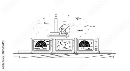 Naval Radar Screen Displaying Ships and Aircraft, Military Technology Concept