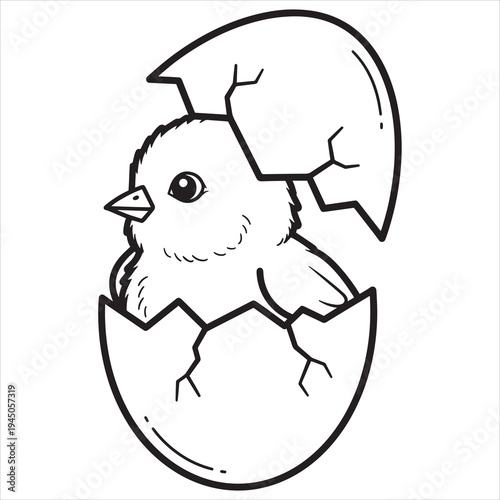Vector illustration of a hatching chick emerging from cracked eggshell