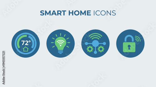 Smart Home Icons: Thermostat, Lighting, Connectivity, and Security Symbols for Connected Home Automation