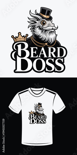 Bearded dragon in top hat and gold chain with Beard Boss text animal reptile