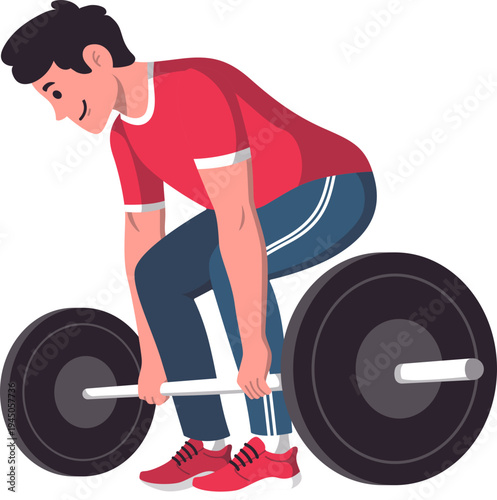 Man lifting barbell deadlift exercise vector design