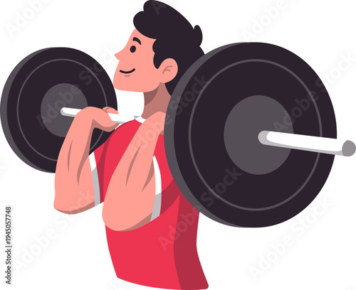 Man lifting barbell shoulder press vector illustration