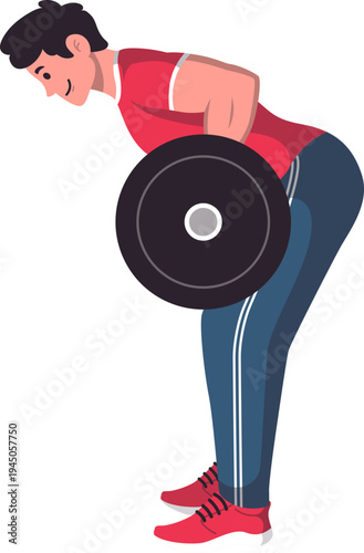 Man doing barbell squat side view vector design