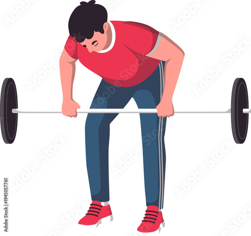 Man doing bent over row barbell exercise vector illustration