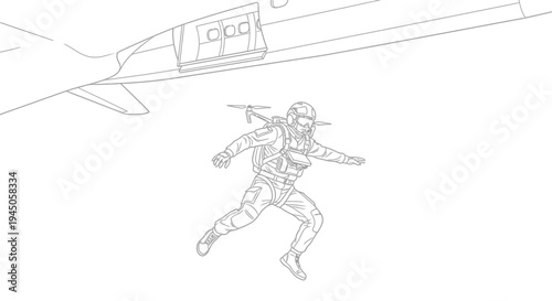 Parachutist Jumps From Airplane Mid-Flight, Military Training, Extreme Sports