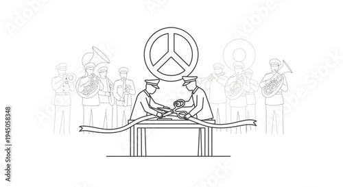 Peaceful Ceremony: Ribbon Cutting with Peace Symbol and Marching Band