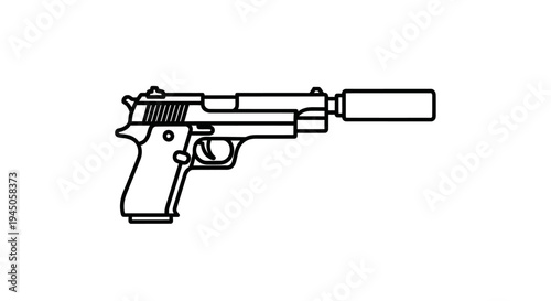 Pistol with Silencer - Line Art Icon