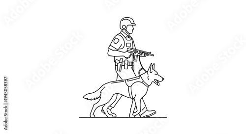 Police Officer and Police Dog Walking Together, Security Patrol