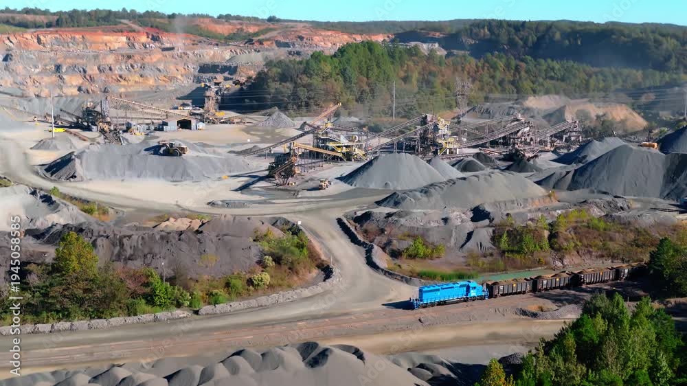custom made wallpaper toronto digitalWide aerial drone backdrop of quarry mining aggregate processing operation with conveyor systems and gravel piles