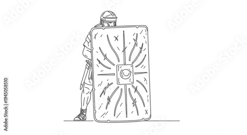 Roman Soldier with Scutum Shield and Gladius Sword, Ancient Warrior Illustration