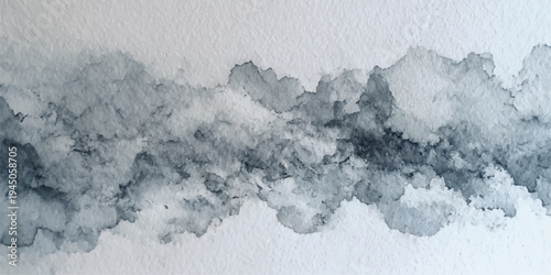 An abstract winter landscape of snow covered mountains features a frozen marble texture with cold blue ice and soft clouds against a natural white sky