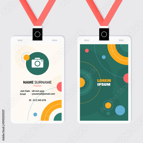 Modern ID card and lanyard template with abstract geometric shapes for corporate use
