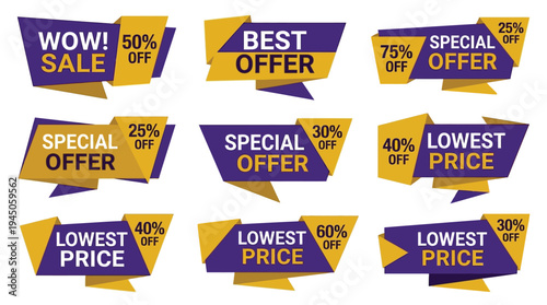 Professional Set of Sale Discount Banners and Promotional Labels for Retail Marketing and Ecommerce Advertising Campaigns
