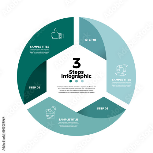 Vector circle venn diagram infographic 3 steps for business presentations and posters or web. Vector editable infographic.