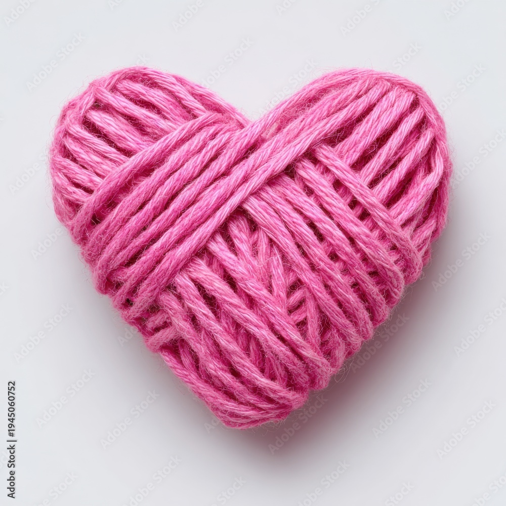 Fototapeta premium Pink Yarn Heart Shape On White Background