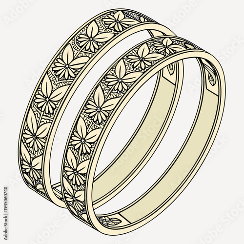 Golden bangles with flower motifs jewelry accessories