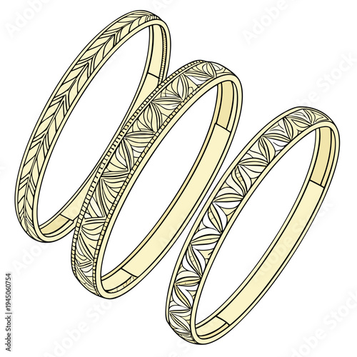 Three Gold Bangles with Leaf Patterns jewelry accessories
