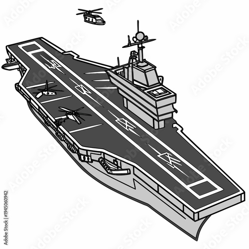 Gray Aircraft Carrier with Helicopters naval ship military