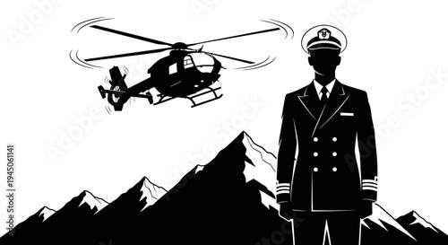 Pilot and Helicopter Over Mountains: Adventure, Travel, and Aviation